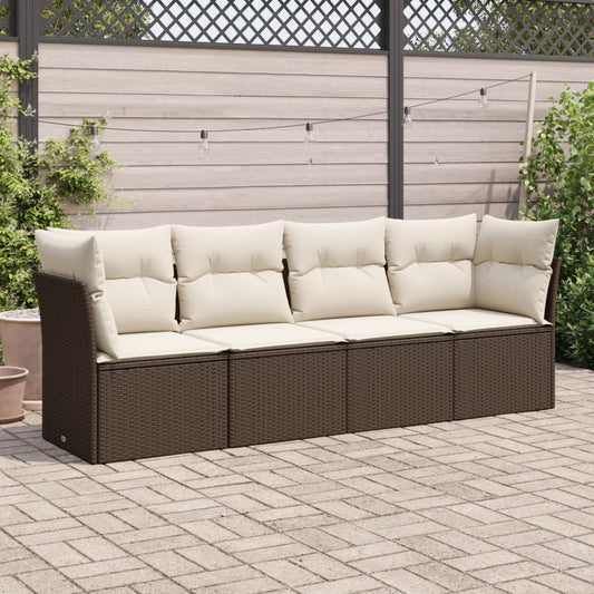 HKH 4 Pcs Conjunto Sofás de Jardim C/ Almofadões Vime Pe Castanho - Marrom
