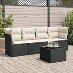 HKH 5 Pcs Conjunto Sofás de Jardim com Almofadões Vime Pe - Preto
