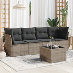 HKH 5 Pcs Conjunto Sofás de Jardim C/ Almofadões Vime Pe - Cinzento