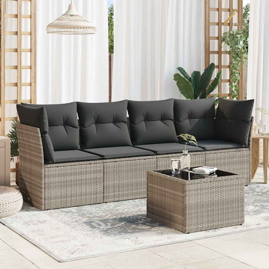HKH 5 Pcs Conj. Sofás Jardim C/ Almofadões Vime Pe -claro - Cinzento