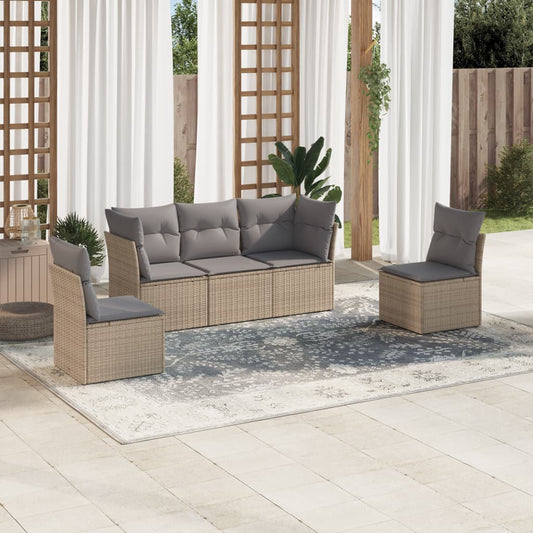 HKH 5 Pcs Conjunto de Sofás P/ Jardim com Almofadões Vime Pe - Bege