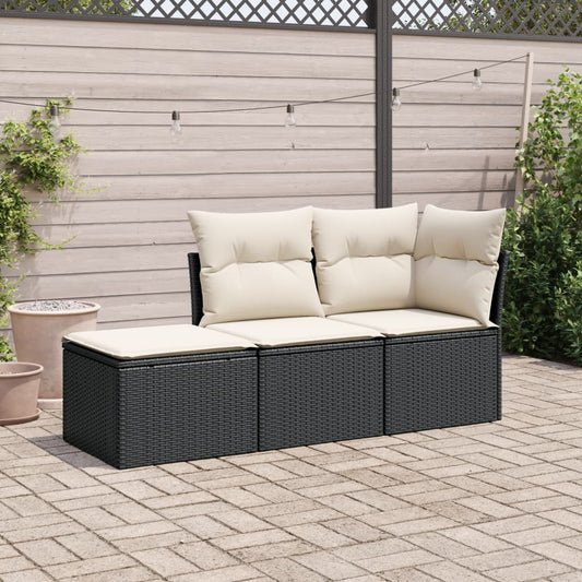 HKH 3 Pcs Conjunto Sofás de Jardim com Almofadões Vime Pe - Preto