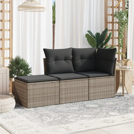 HKH 3 Pcs Conjunto Sofás de Jardim C/ Almofadões Vime Pe - Cinzento