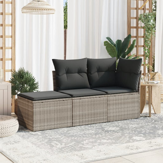HKH 3 Pcs Conj. Sofás Jardim C/ Almofadões Vime Pe -claro - Cinzento