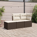 HKH 3 Pcs Conjunto Sofás de Jardim com Almofadões Vime Pe Castanho - Marrom