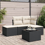 HKH 5 Pcs Conjunto Sofás de Jardim com Almofadões Vime Pe - Preto