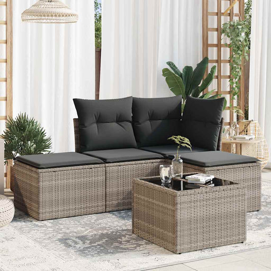 HKH 5 Pcs Conj. Sofás Jardim C/ Almofadões Vime Pe -claro - Cinzento