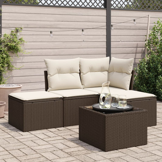 HKH 5 Pcs Conjunto Sofás P/ Jardim C/ Almofadões Vime Pe Castanho - Marrom