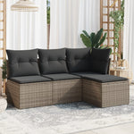 HKH 4 Pcs Conjunto Sofás de Jardim C/ Almofadões Vime Pe - Cinzento
