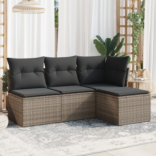 HKH 4 Pcs Conjunto Sofás de Jardim C/ Almofadões Vime Pe - Cinzento
