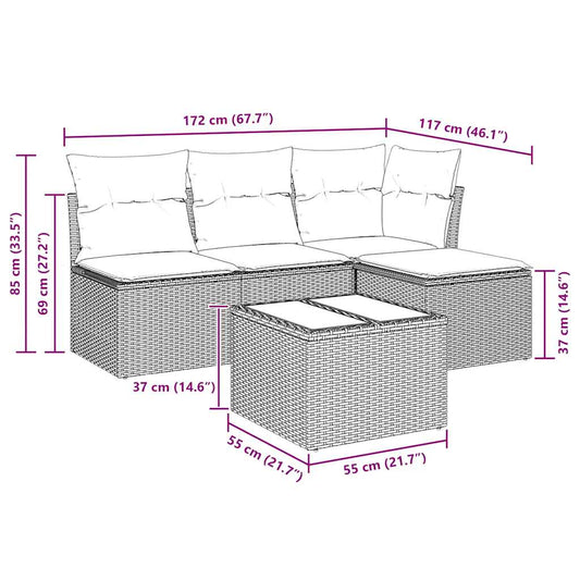 HKH 5 Pcs Conjunto de Sofás P/ Jardim com Almofadões Vime Pe - Bege
