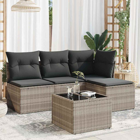 HKH 5 Pcs Conj. Sofás Jardim C/ Almofadões Vime Pe -claro - Cinzento