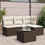 HKH 5 Pcs Conjunto Sofás P/ Jardim C/ Almofadões Vime Pe Castanho - Marrom