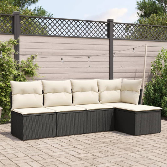 HKH 5 Pcs Conjunto Sofás de Jardim com Almofadões Vime Pe - Preto