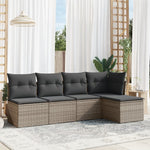HKH 5 Pcs Conjunto Sofás de Jardim C/ Almofadões Vime Pe - Cinzento