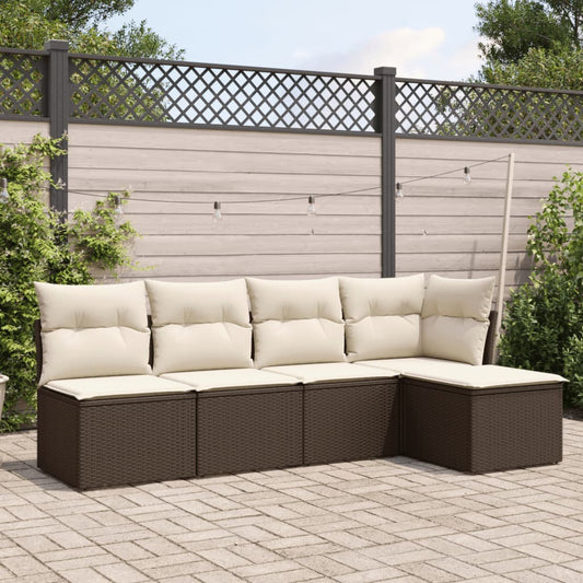 HKH 5 Pcs Conjunto Sofás P/ Jardim C/ Almofadões Vime Pe Castanho - Marrom