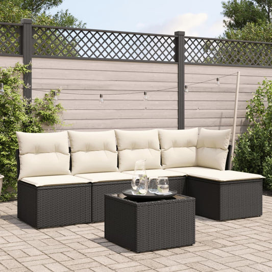 HKH 6 Pcs Conjunto Sofás de Jardim C/ Almofadões Vime Pe - Preto