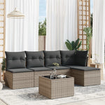 HKH 6 Pcs Conjunto Sofás de Jardim com Almofadões Vime - Cinzento