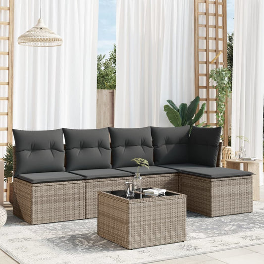 HKH 6 Pcs Conjunto Sofás de Jardim com Almofadões Vime - Cinzento