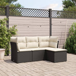 HKH 4 Pcs Conjunto de Sofás para Jardim C/ Almofadões Vime Pe - Preto