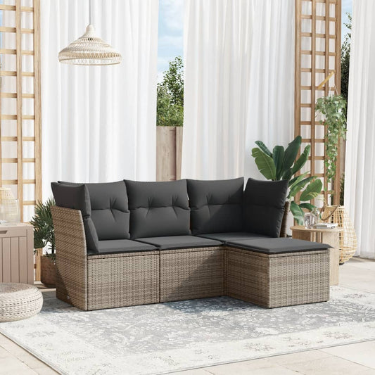 HKH 4 Pcs Conjunto Sofás de Jardim C/ Almofadões Vime Pe - Cinzento
