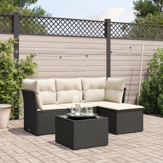 HKH 5 Pcs Conjunto Sofás de Jardim com Almofadões Vime Pe - Preto