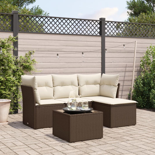 HKH 5 Pcs Conjunto Sofás P/ Jardim C/ Almofadões Vime Pe Castanho - Marrom