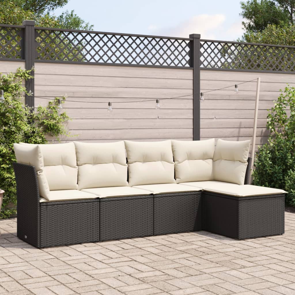 HKH 5 Pcs Conjunto Sofás de Jardim com Almofadões Vime Pe - Preto