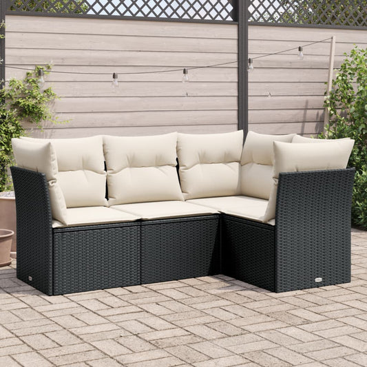 HKH 4 Pcs Conjunto de Sofás para Jardim C/ Almofadões Vime Pe - Preto