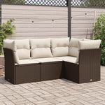 HKH 4 Pcs Conjunto Sofás de Jardim C/ Almofadões Vime Pe Castanho - Marrom