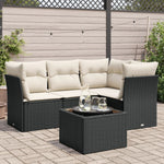 HKH 5 Pcs Conjunto Sofás de Jardim com Almofadões Vime Pe - Preto
