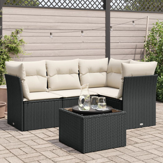 HKH 5 Pcs Conjunto Sofás de Jardim com Almofadões Vime Pe - Preto
