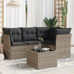 HKH 5 Pcs Conjunto Sofás de Jardim C/ Almofadões Vime Pe - Cinzento