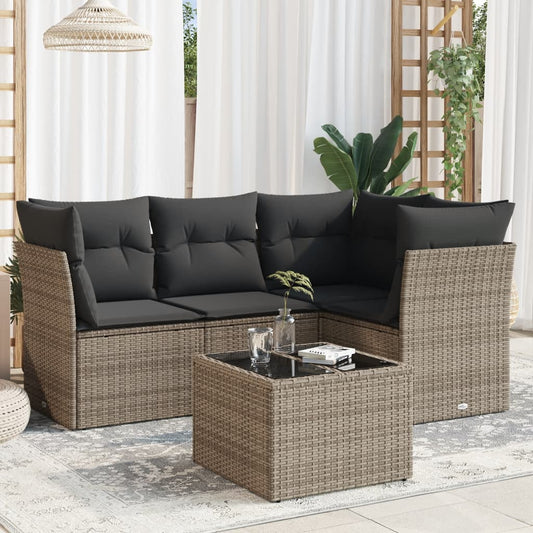 HKH 5 Pcs Conjunto Sofás de Jardim C/ Almofadões Vime Pe - Cinzento
