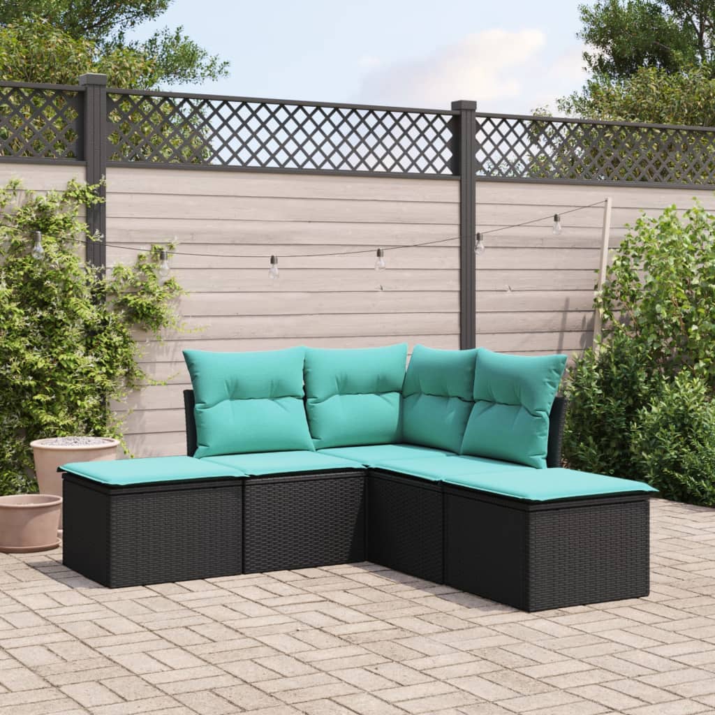 HKH 5 Piezas Conjunto de Sofás de Jardín con Cojines Ratán PE - Negro