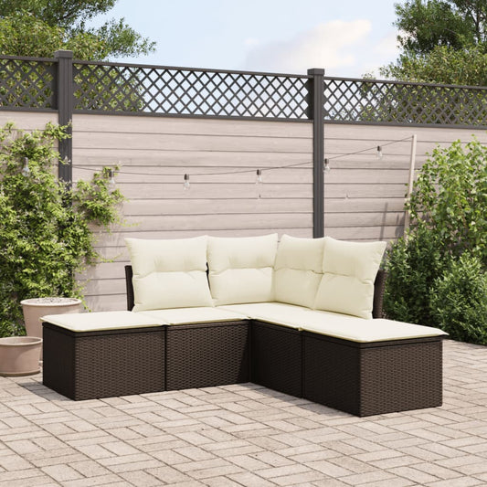 HKH 5 Pcs Conjunto Sofás P/ Jardim C/ Almofadões Vime Pe Castanho - Marrom