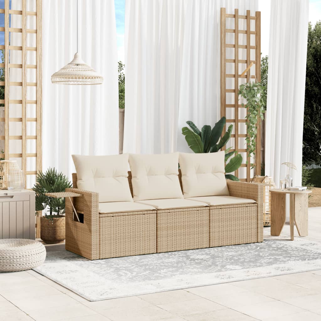 HKH Juego de Sofás de Jardín de 3 Piezas con Cojines Ratán PE - Beige