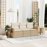HKH 3 Pcs Conjunto de Sofás P/ Jardim com Almofadões Vime Pe - Bege