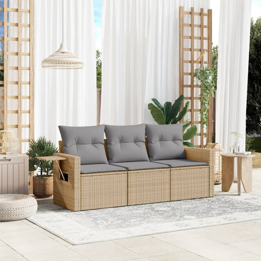 HKH 3 Pcs Conjunto de Sofás P/ Jardim com Almofadões Vime Pe - Bege