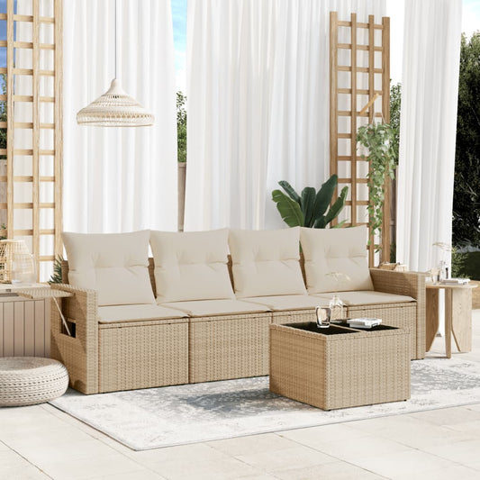 HKH 5 Pcs Conjunto de Sofás P/ Jardim com Almofadões Vime Pe - Bege