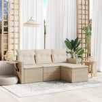 HKH 4 Pcs Conjunto de Sofás para Jardim C/ Almofadões Vime Pe - Bege
