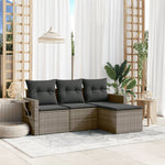 HKH 4 Pcs Conjunto Sofás de Jardim C/ Almofadões Vime Pe - Cinzento