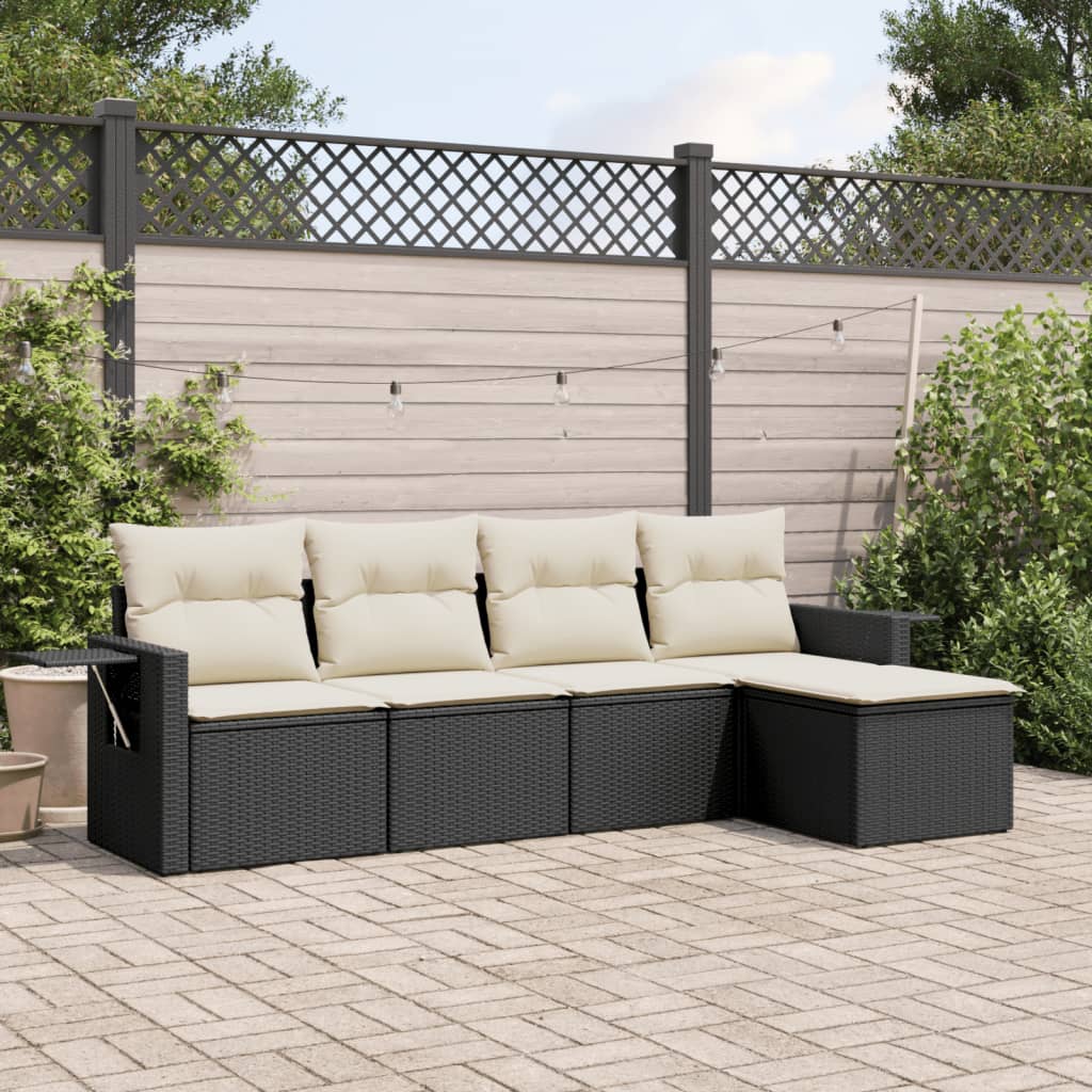 HKH 5 Pcs Conjunto Sofás de Jardim com Almofadões Vime Pe - Preto
