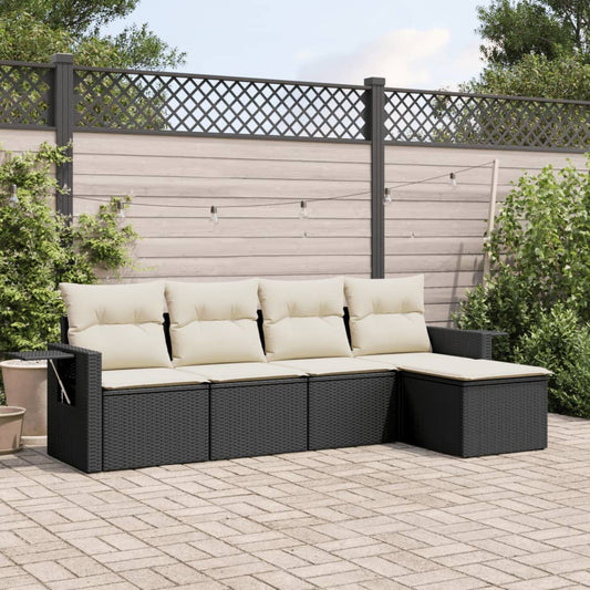 HKH 5 Pcs Conjunto Sofás de Jardim com Almofadões Vime Pe - Preto