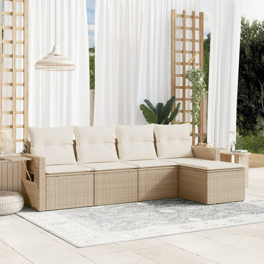 HKH 5 Pcs Conjunto de Sofás P/ Jardim com Almofadões Vime Pe - Bege
