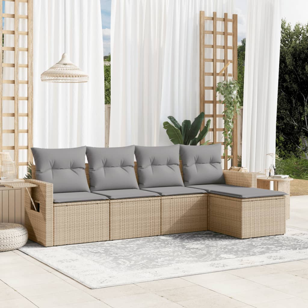 HKH 5 Pcs Conjunto de Sofás P/ Jardim com Almofadões Vime Pe - Bege