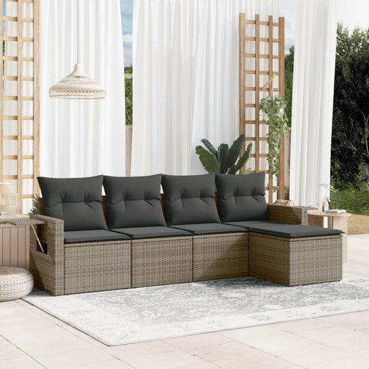 HKH 5 Pcs Conjunto Sofás de Jardim C/ Almofadões Vime Pe - Cinzento