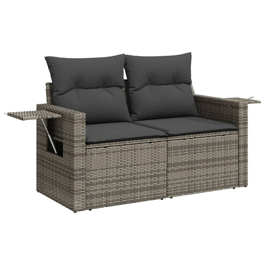 HKH 4 Pcs Conjunto Sofás de Jardim C/ Almofadões Vime Pe - Cinzento