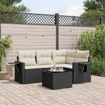 HKH 5 Pcs Conjunto Sofás de Jardim com Almofadões Vime Pe - Preto