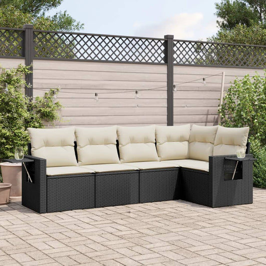 HKH 5 Pcs Conjunto Sofás de Jardim com Almofadões Vime Pe - Preto